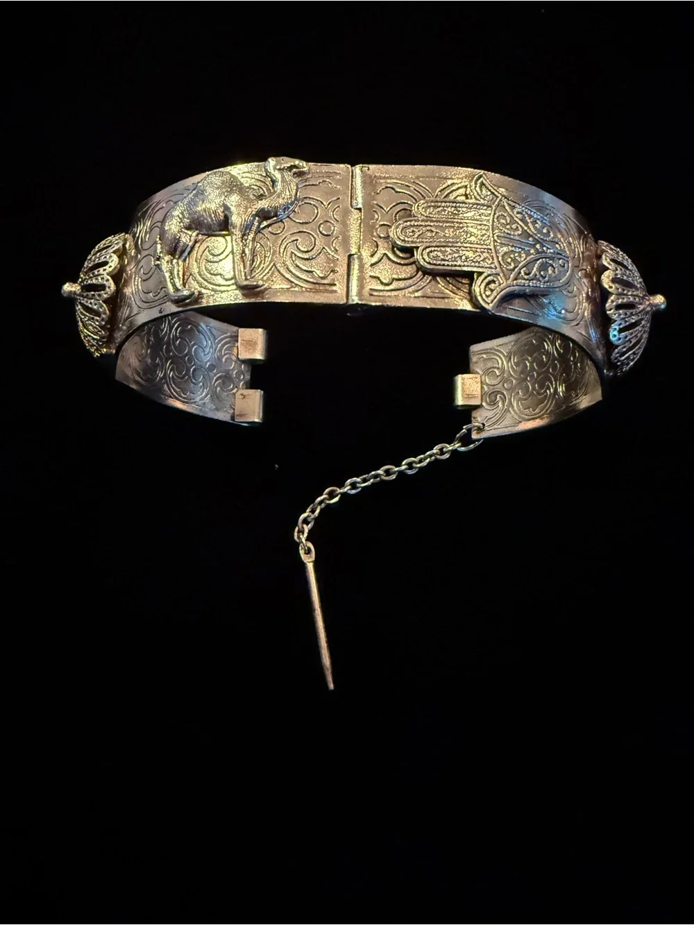 1950-1960s Egyptian Revival Nomadic Designed Silver Cuff Bracelet